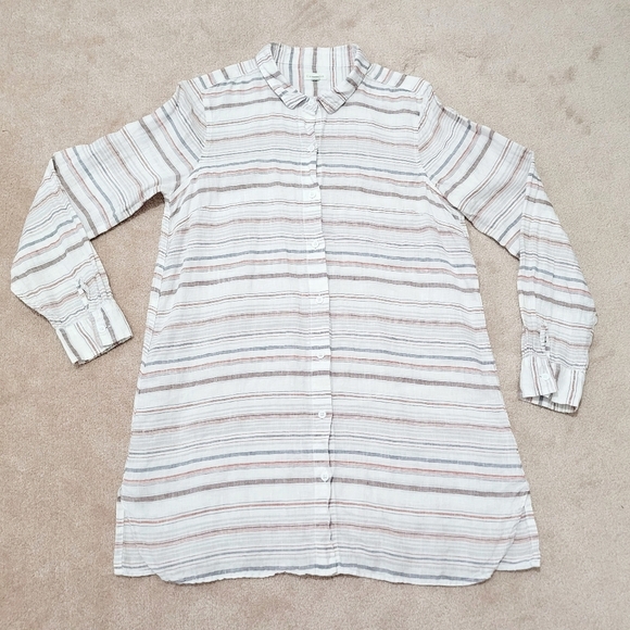 Garnet Hill Easy care 100% Linen Tunic Stripped Buttonup Blouse Oversized Size S - Picture 5 of 11